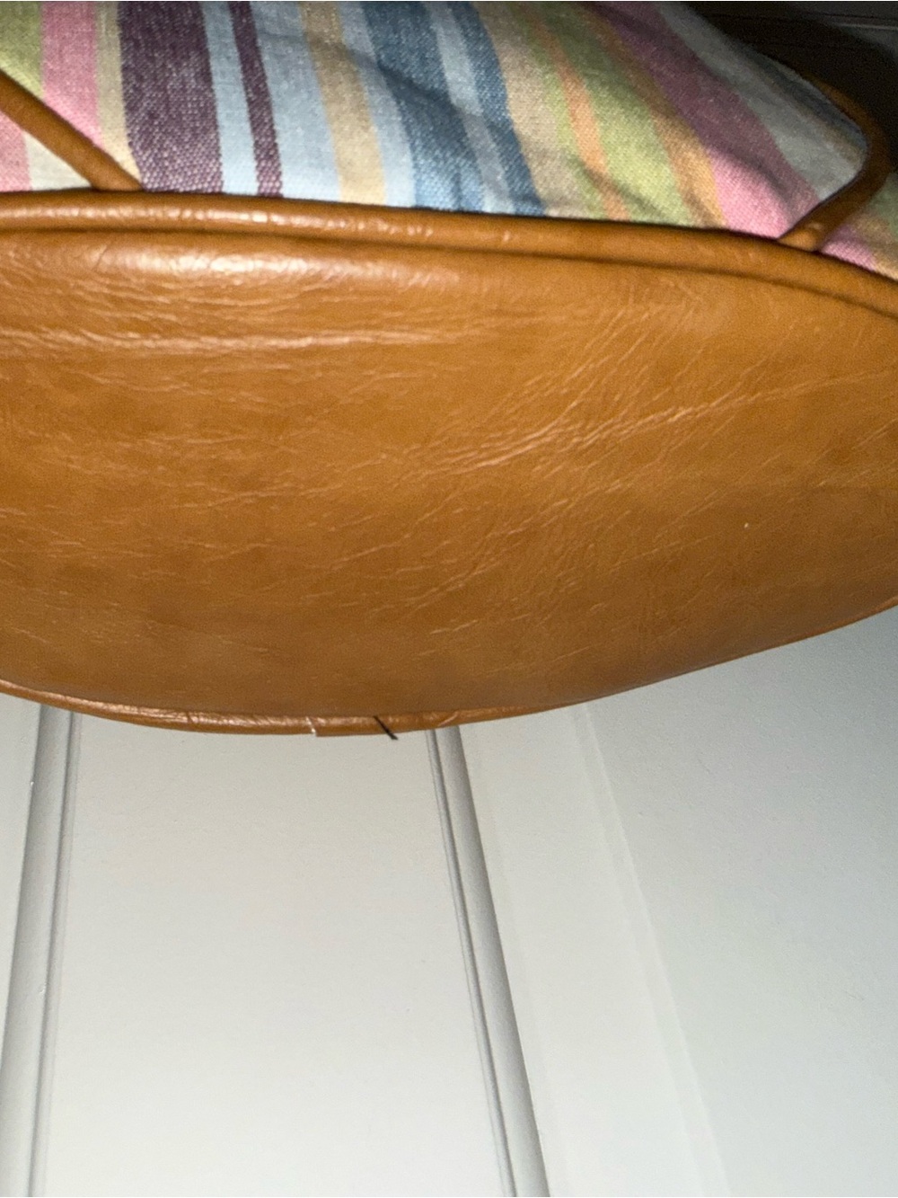 Longaberger Homestead Legacy Striped Canvas Tote Bag Brown Trim Pastel Shoulder - Picture 8 of 15